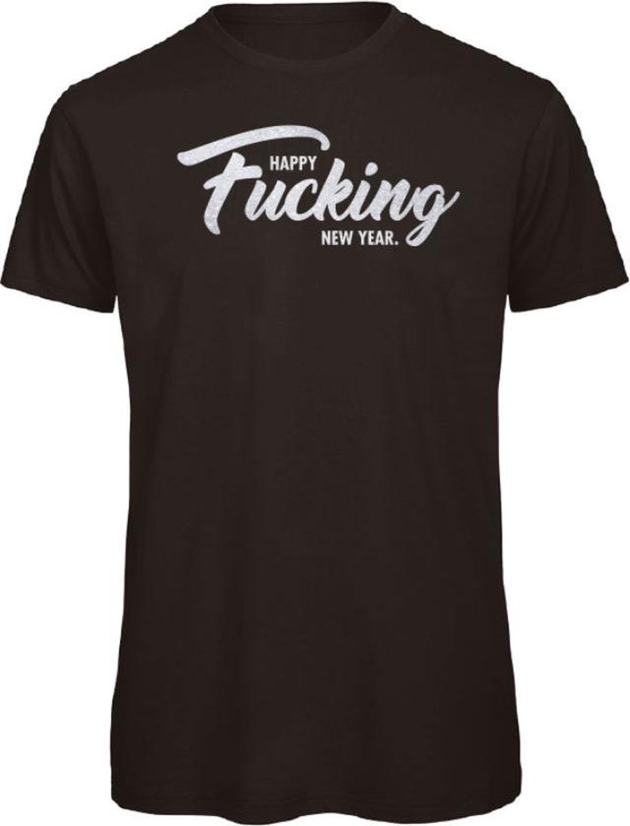 Kerst t-shirt zwart M - Happy fucking new year - zilver glitter - soBAD. | Kerst | Nieuwjaar | Unisex | T-shirt dames | T-shirt mannen